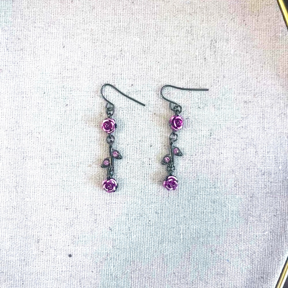 Elegant Purple Rose Dangle Earrings